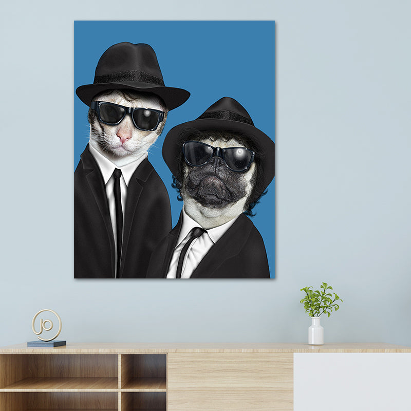 Funky Dog Boy Canvas Art for Teen Room Pet Print Wall Decor in Dark Color, Textured Clearhalo 'Art Gallery' 'Canvas Art' 'Kids' Arts' 1614210