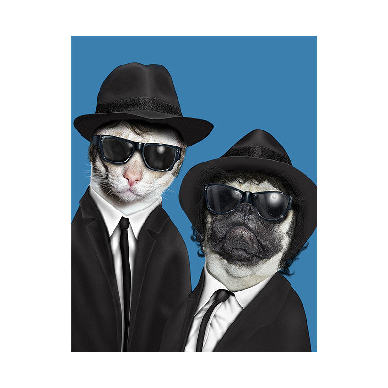 Funky Dog Boy Canvas Art for Teen Room Pet Print Wall Decor in Dark Color, Textured Clearhalo 'Art Gallery' 'Canvas Art' 'Kids' Arts' 1614211