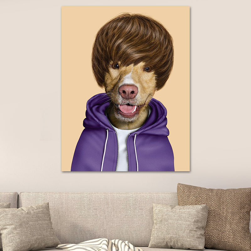 Funky Dog Boy Canvas Art for Teen Room Pet Print Wall Decor in Dark Color, Textured Purple Clearhalo 'Art Gallery' 'Canvas Art' 'Kids' Arts' 1614215