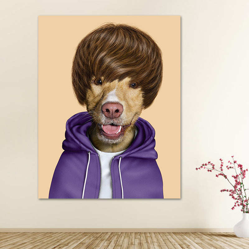 Funky Dog Boy Canvas Art for Teen Room Pet Print Wall Decor in Dark Color, Textured Clearhalo 'Art Gallery' 'Canvas Art' 'Kids' Arts' 1614216