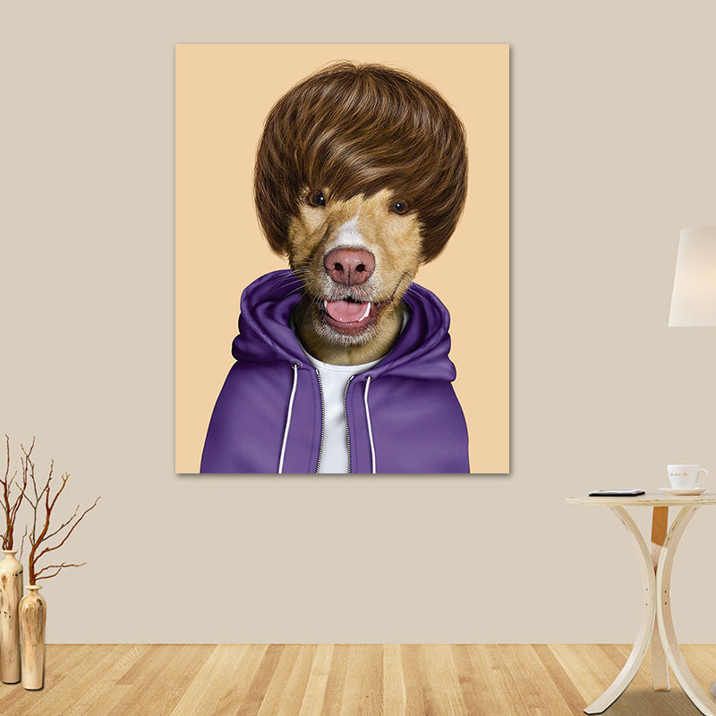 Funky Dog Boy Canvas Art for Teen Room Pet Print Wall Decor in Dark Color, Textured Clearhalo 'Art Gallery' 'Canvas Art' 'Kids' Arts' 1614217