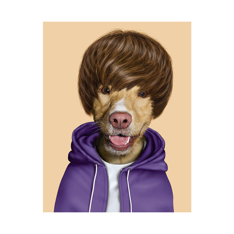 Funky Dog Boy Canvas Art for Teen Room Pet Print Wall Decor in Dark Color, Textured Clearhalo 'Art Gallery' 'Canvas Art' 'Kids' Arts' 1614218