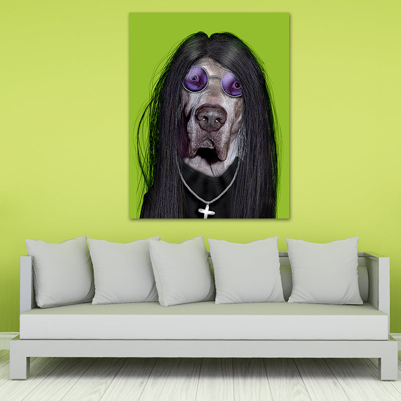 Funky Dog Boy Canvas Art for Teen Room Pet Print Wall Decor in Dark Color, Textured Green Clearhalo 'Art Gallery' 'Canvas Art' 'Kids' Arts' 1614222