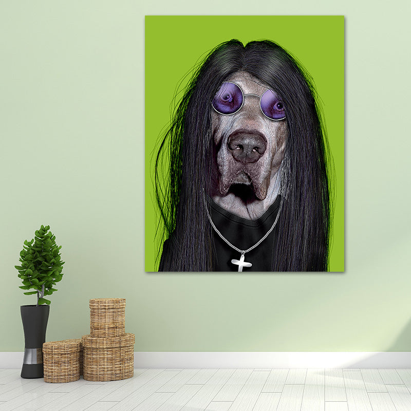 Funky Dog Boy Canvas Art for Teen Room Pet Print Wall Decor in Dark Color, Textured Clearhalo 'Art Gallery' 'Canvas Art' 'Kids' Arts' 1614223