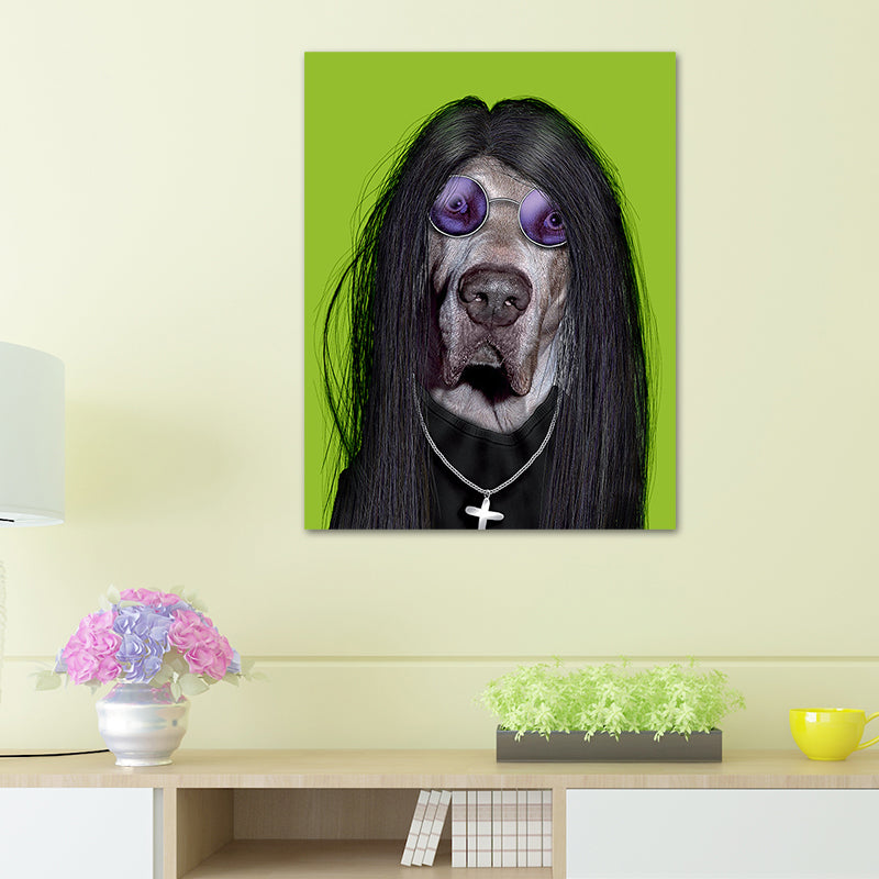 Funky Dog Boy Canvas Art for Teen Room Pet Print Wall Decor in Dark Color, Textured Clearhalo 'Art Gallery' 'Canvas Art' 'Kids' Arts' 1614224
