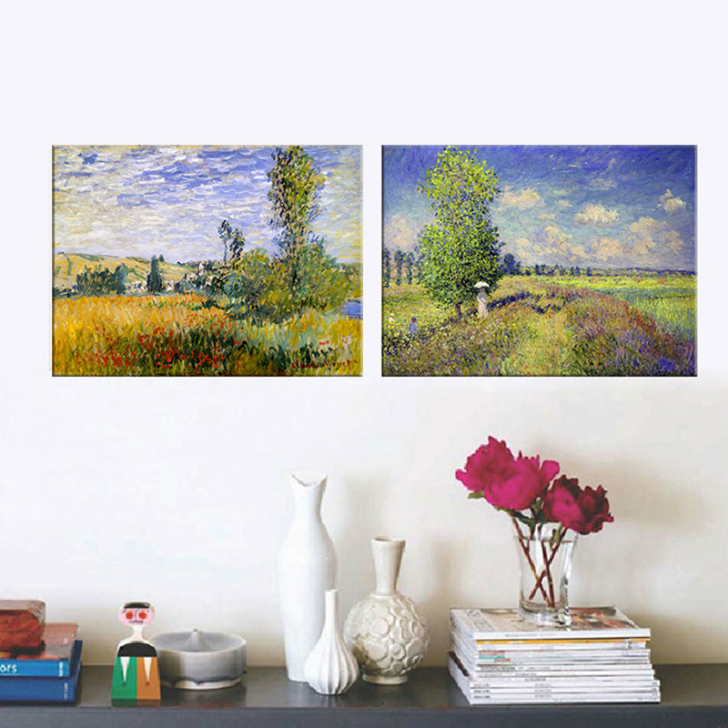 Pastel Color Outskirt Scenery Painting Textured Surface Wall Art for Bedroom Clearhalo 'Art Gallery' 'Canvas Art' 'Contemporary Art Gallery' 'Modern' Arts' 1614230