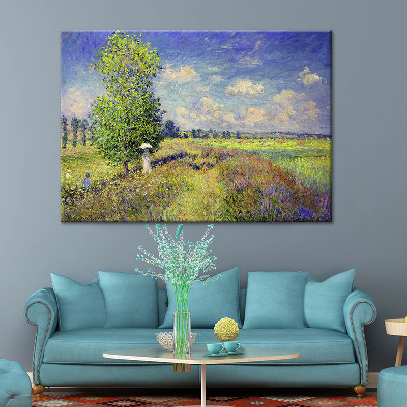 Pastel Color Outskirt Scenery Painting Textured Surface Wall Art for Bedroom Green Clearhalo 'Art Gallery' 'Canvas Art' 'Contemporary Art Gallery' 'Modern' Arts' 1614236