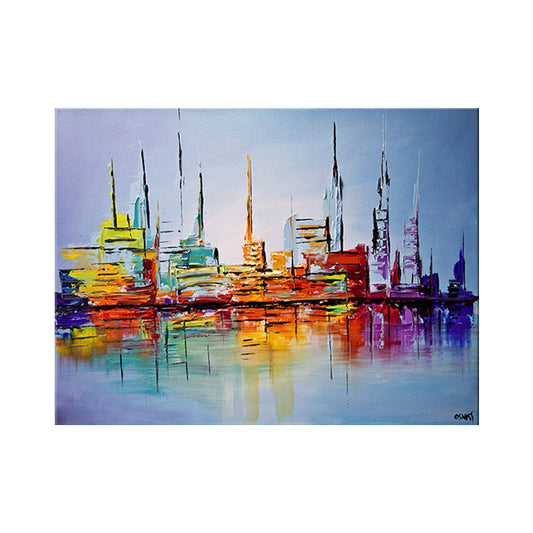 Skyscrapers Painting Contemporary Stunning Cityscape Wall Art Print in Orange-Blue Clearhalo 'Art Gallery' 'Canvas Art' 'Contemporary Art Gallery' 'Modern' Arts' 1614246