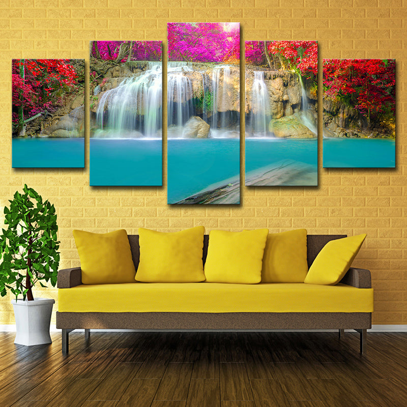 Cascade with Flower Blossom Canvas Modern Multi-Piece Girls Bedroom Wall Art Decor Red Clearhalo 'Art Gallery' 'Canvas Art' 'Contemporary Art Gallery' 'Modern' Arts' 1614248