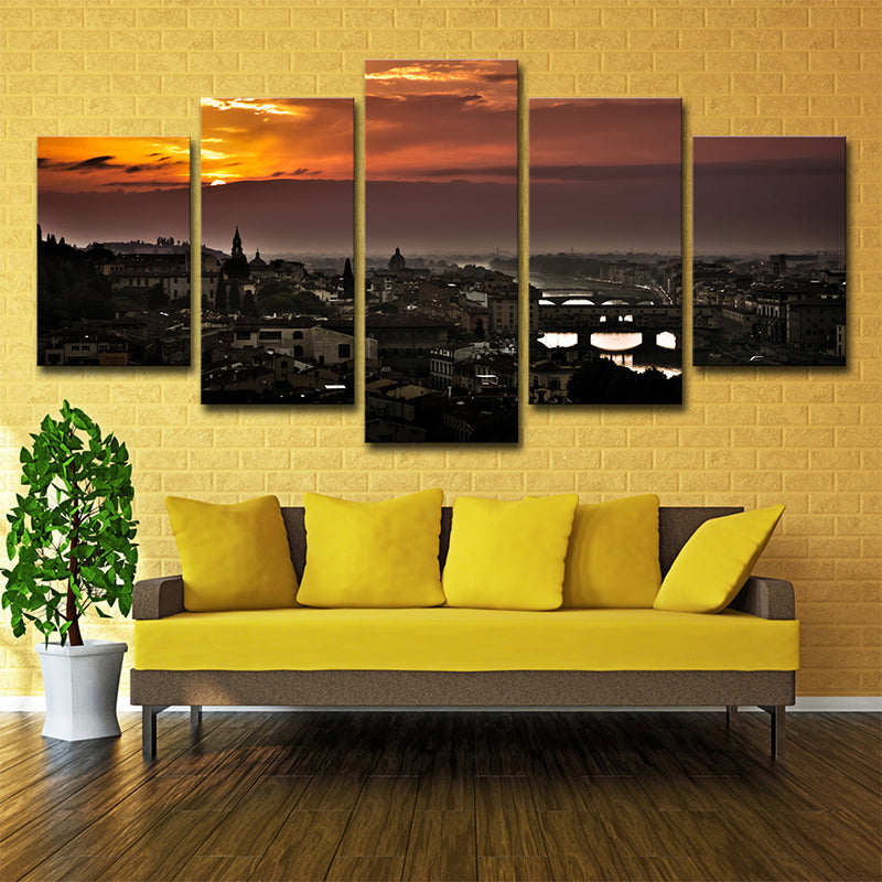 Black Global Inspired Wall Art Decor Aerial View of Florence Sunset Canvas for Living Room Black Clearhalo 'Art Gallery' 'Canvas Art' 'Contemporary Art Gallery' 'Modern' Arts' 1614276