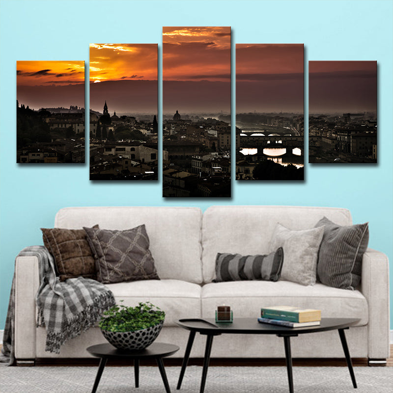 Black Global Inspired Wall Art Decor Aerial View of Florence Sunset Canvas for Living Room Clearhalo 'Art Gallery' 'Canvas Art' 'Contemporary Art Gallery' 'Modern' Arts' 1614277