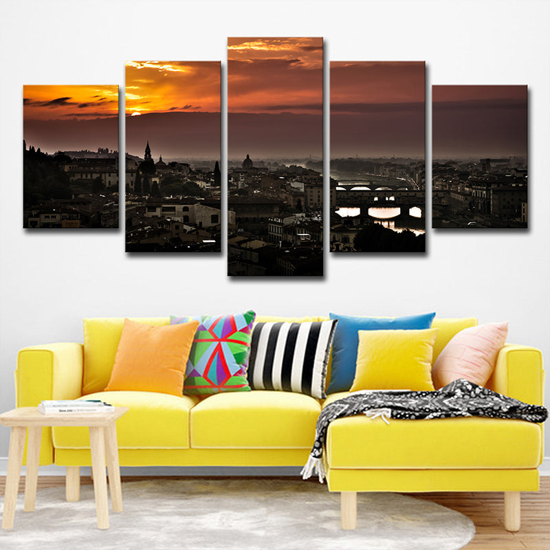 Black Global Inspired Wall Art Decor Aerial View of Florence Sunset Canvas for Living Room Clearhalo 'Art Gallery' 'Canvas Art' 'Contemporary Art Gallery' 'Modern' Arts' 1614278