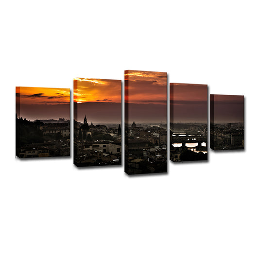 Black Global Inspired Wall Art Decor Aerial View of Florence Sunset Canvas for Living Room Clearhalo 'Art Gallery' 'Canvas Art' 'Contemporary Art Gallery' 'Modern' Arts' 1614279