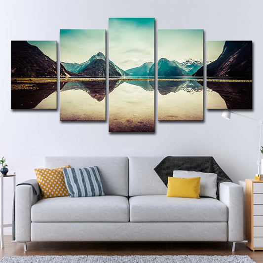 Blue Milford Sound Landscape Canvas Multiple-Piece Wall Art for Living Room Blue Clearhalo 'Art Gallery' 'Canvas Art' 'Coastal Art Gallery' 'Nautical' Arts' 1614311