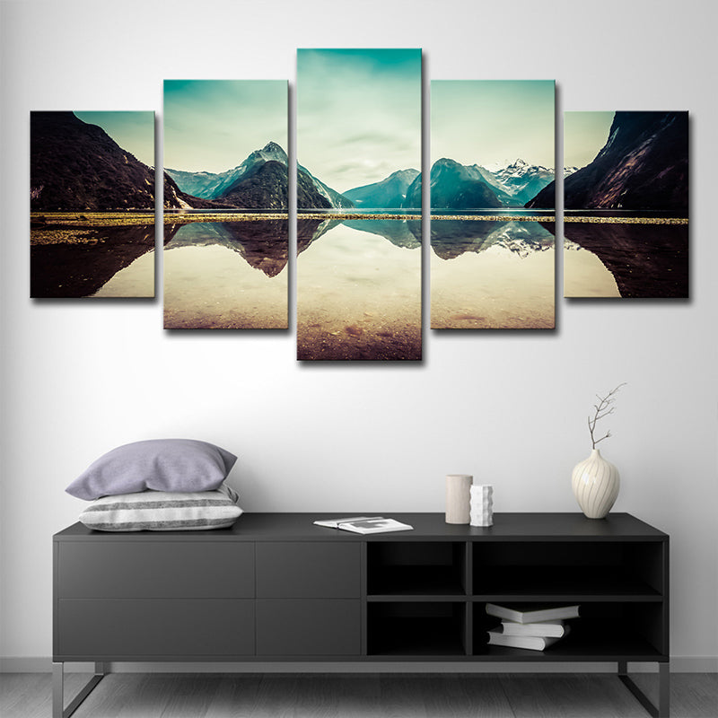 Blue Milford Sound Landscape Canvas Multiple-Piece Wall Art for Living Room Clearhalo 'Art Gallery' 'Canvas Art' 'Coastal Art Gallery' 'Nautical' Arts' 1614312