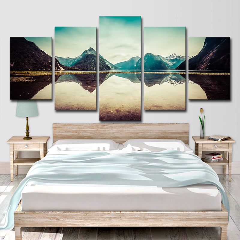 Blue Milford Sound Landscape Canvas Multiple-Piece Wall Art for Living Room Clearhalo 'Art Gallery' 'Canvas Art' 'Coastal Art Gallery' 'Nautical' Arts' 1614313