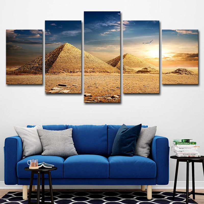 Modern Egypt Pyramids Wall Art Canvas Multi-Piece Brown Wall Decor for Room Brown Clearhalo 'Art Gallery' 'Canvas Art' 'Contemporary Art Gallery' 'Modern' Arts' 1614325