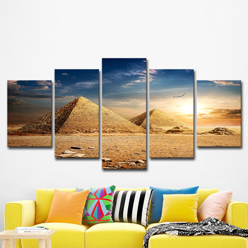 Modern Egypt Pyramids Wall Art Canvas Multi-Piece Brown Wall Decor for Room Clearhalo 'Art Gallery' 'Canvas Art' 'Contemporary Art Gallery' 'Modern' Arts' 1614326