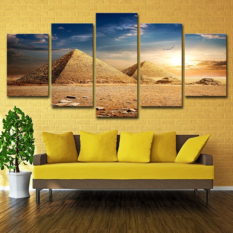 Modern Egypt Pyramids Wall Art Canvas Multi-Piece Brown Wall Decor for Room Clearhalo 'Art Gallery' 'Canvas Art' 'Contemporary Art Gallery' 'Modern' Arts' 1614327