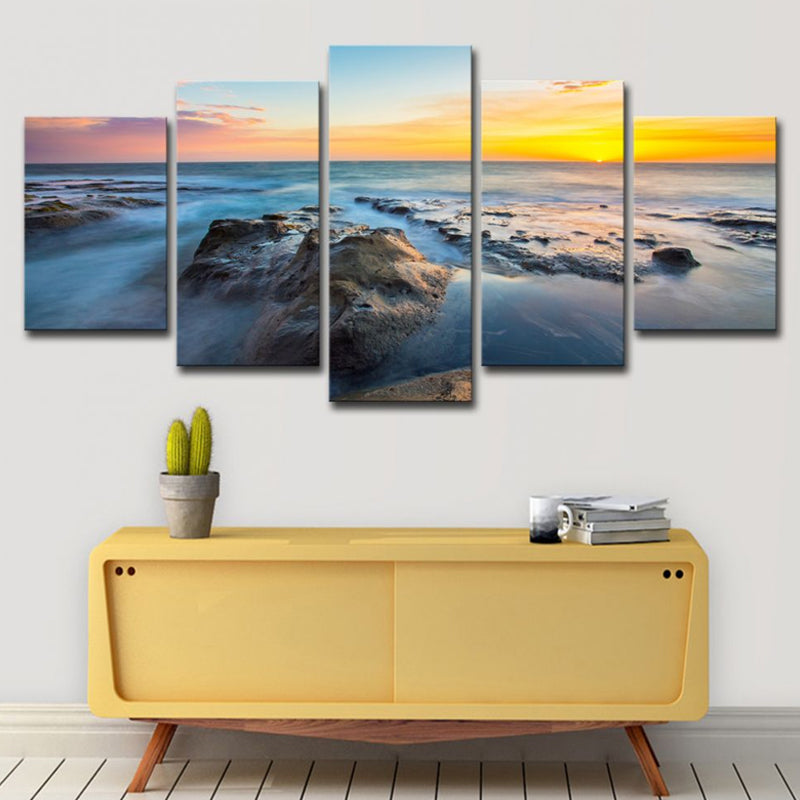 Tropical Sundown Seascape Canvas Print Yellow Multi-Piece Wall Art for Room Yellow Clearhalo 'Art Gallery' 'Canvas Art' 'Coastal Art Gallery' 'Nautical' Arts' 1614339