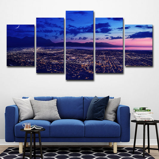 Purple Night Aerial View Canvas Print Luminous Cityscapes Modern Multi-Piece Wall Art Clearhalo 'Art Gallery' 'Canvas Art' 'Contemporary Art Gallery' 'Modern' Arts' 1614368