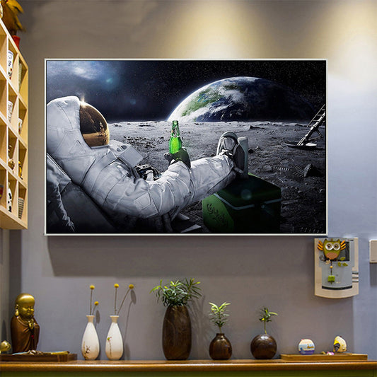 White Kids Wall Decor Astronaut Drinking Wine on Planet Canvas Art for Living Room White Clearhalo 'Art Gallery' 'Canvas Art' 'Kids' Arts' 1614374