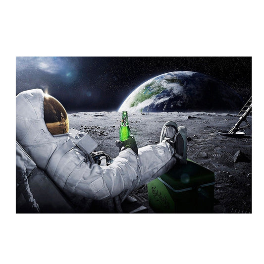 White Kids Wall Decor Astronaut Drinking Wine on Planet Canvas Art for Living Room Clearhalo 'Art Gallery' 'Canvas Art' 'Kids' Arts' 1614377
