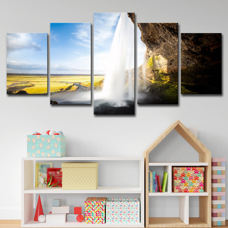 Sky Blue Landscape Wall Art Waterfall View from Inside Modern Multi-Piece Canvas Clearhalo 'Art Gallery' 'Canvas Art' 'Contemporary Art Gallery' 'Modern' Arts' 1614383