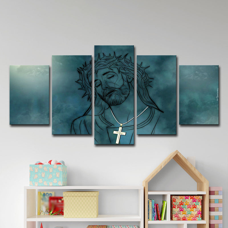 Blue Jesus Christ Wall Art Print Multi-Piece Modernism Dining Room Canvas Painting Clearhalo 'Arts' 'Canvas Art' 1614417