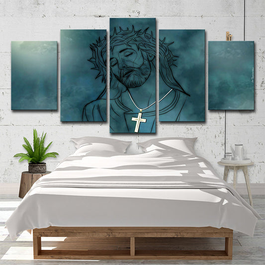 Blue Jesus Christ Wall Art Print Multi-Piece Modernism Dining Room Canvas Painting - Clearhalo - 'Arts' - 'Canvas Art' - 1614418