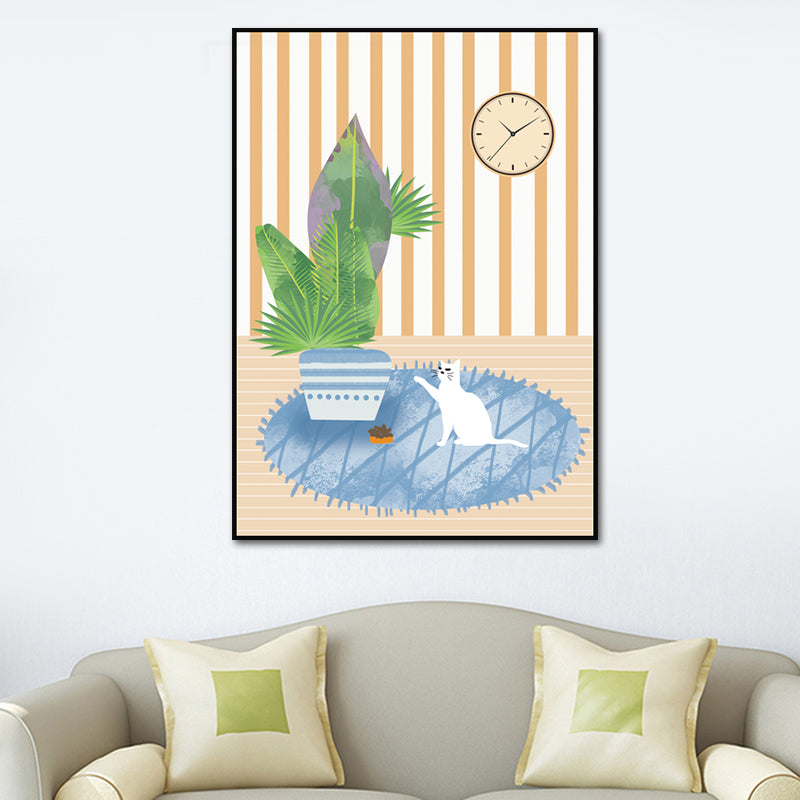 Light Color Kids Canvas Print Kitten Playing on the Carpet Wall Art Decor Above Bed Yellow Clearhalo 'Art Gallery' 'Canvas Art' 'Kids' Arts' 1614420