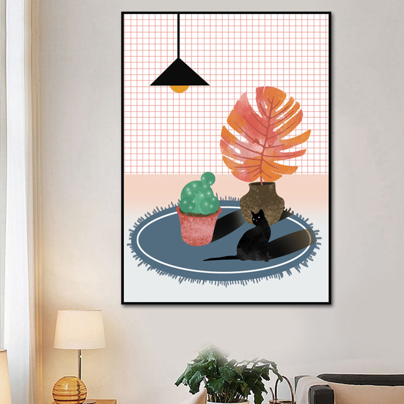 Light Color Kids Canvas Print Kitten Playing on the Carpet Wall Art Decor Above Bed Red Clearhalo 'Art Gallery' 'Canvas Art' 'Kids' Arts' 1614427