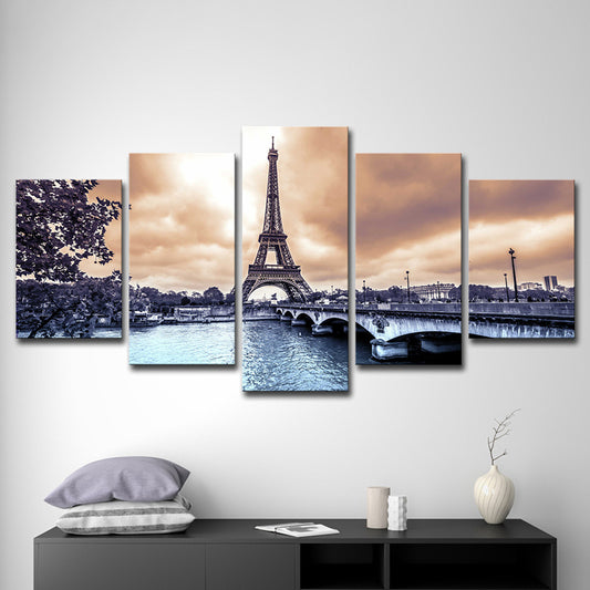 Contemporary Canvas Art Brown Eiffel Tower at Dusk Landscape Wall Decor for Bedroom Clearhalo 'Arts' 'Canvas Art' 1614442