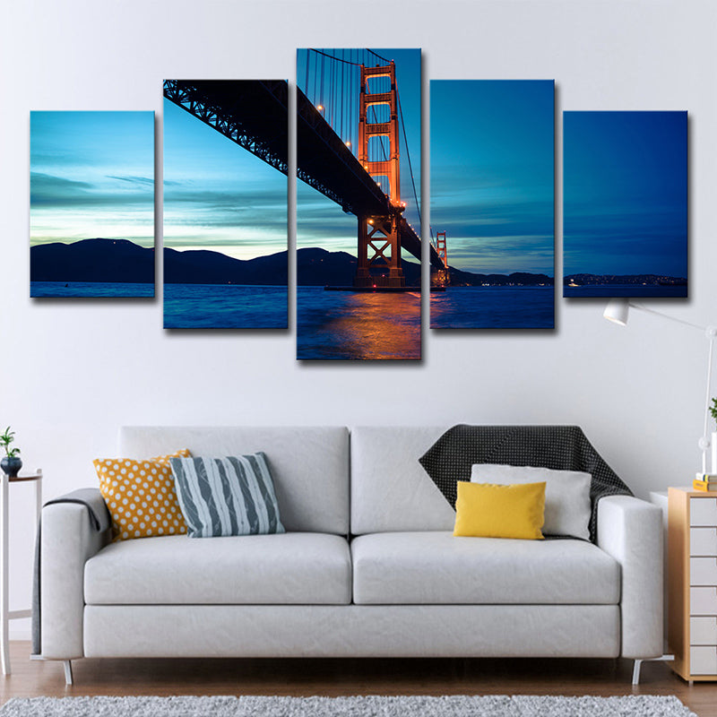 Blue Golden Gate Bridge Canvas Print Multi-Piece Global Inspired Living Room Wall Art Decor Clearhalo 'Art Gallery' 'Canvas Art' 'Contemporary Art Gallery' 'Modern' Arts' 1614463