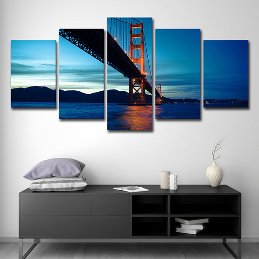 Blue Golden Gate Bridge Canvas Print Multi-Piece Global Inspired Living Room Wall Art Decor Clearhalo 'Art Gallery' 'Canvas Art' 'Contemporary Art Gallery' 'Modern' Arts' 1614464