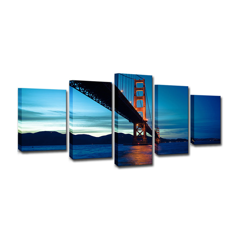Blue Golden Gate Bridge Canvas Print Multi-Piece Global Inspired Living Room Wall Art Decor Clearhalo 'Art Gallery' 'Canvas Art' 'Contemporary Art Gallery' 'Modern' Arts' 1614465