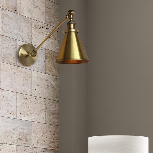 1 Light Wall Sconce Light with Tapered Shade Metallic Vintage Indoor Wall Lighting in Brass, 8"/12" Dia Brass Clearhalo 'Art deco wall lights' 'Cast Iron' 'Glass' 'Industrial wall lights' 'Industrial' 'Middle century wall lights' 'Modern' 'Rustic wall lights' 'Tiffany' 'Traditional wall lights' 'Wall Lamps & Sconces' 'Wall Lights' Lighting' 161446