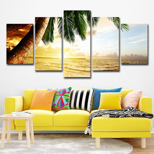 Beach Palm Tree Canvas Art Tropix Beautiful Sunset above Sea Scene Wall Decor in Gold Clearhalo 'Art Gallery' 'Canvas Art' 'Coastal Art Gallery' 'Tropical' Arts' 1614471