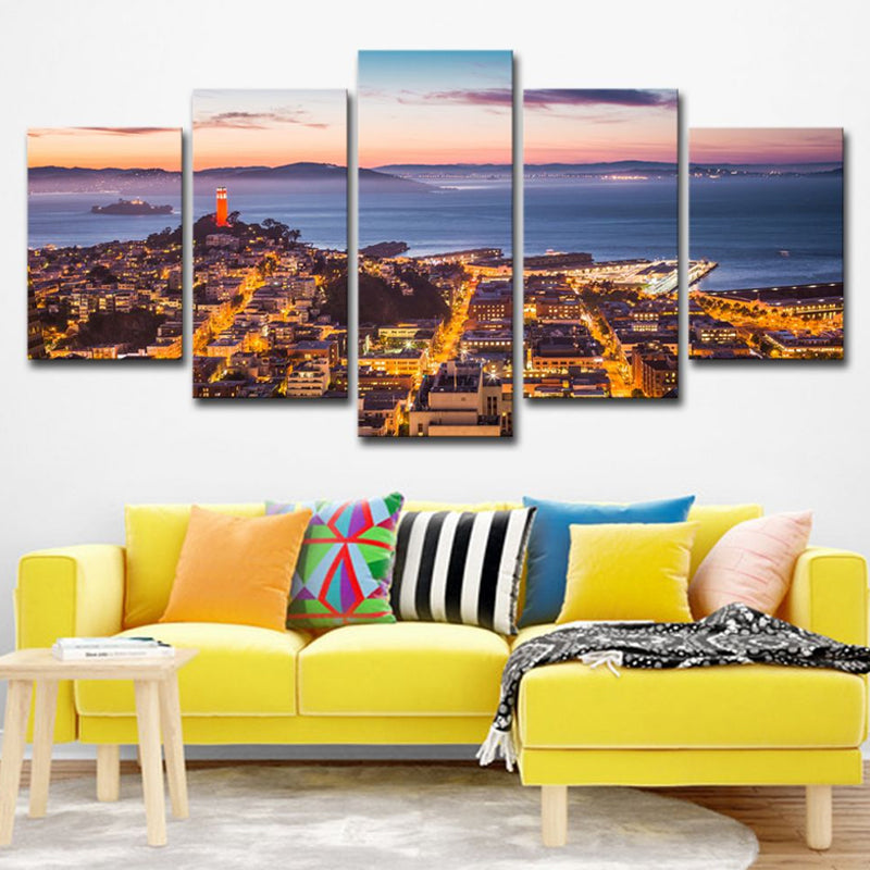 Alcatraz Island Night Scenic Canvas Art Global Inspired Multi-Piece Home Wall Decor in Brown Brown Clearhalo 'Arts' 'Canvas Art' 1614476