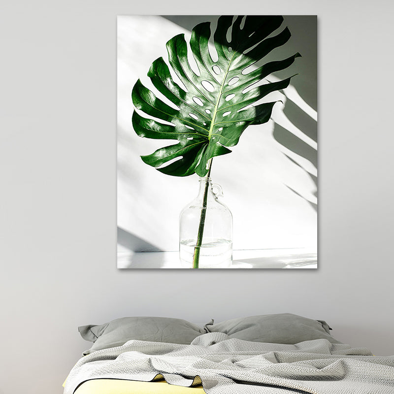 Textured Monstera Leaves Wall Decor Tropical Canvas Wall Art for Living Room Green Clearhalo 'Art Gallery' 'Canvas Art' 'Contemporary Art Gallery' 'Modern' Arts' 1614492