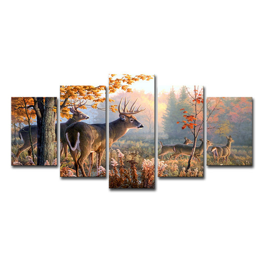 Canvas Multi-Piece Wall Art Contemporary Deer Herd in Autumn Forest Wall Decor in Brown Clearhalo 'Art Gallery' 'Canvas Art' 'Contemporary Art Gallery' 'Modern' Arts' 1614504