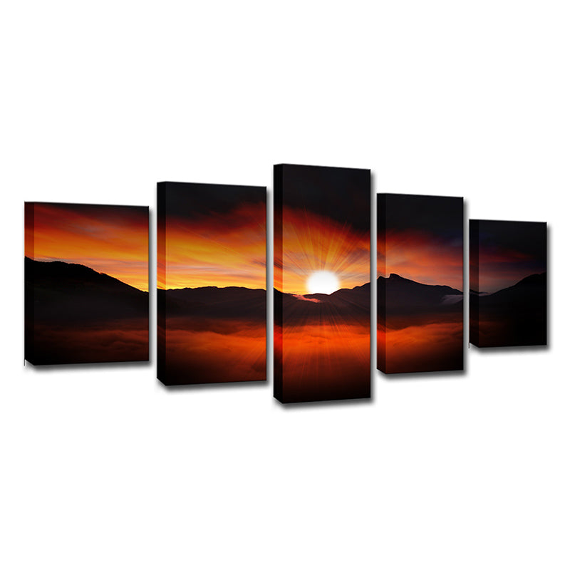 Orange Modern Style Canvas Sun Behind Mountain Nightfall Scenery Wall Art for House Clearhalo 'Art Gallery' 'Canvas Art' 'Contemporary Art Gallery' 'Modern' Arts' 1614518