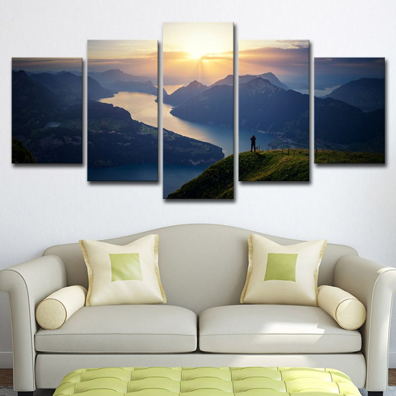 Lake Lucerne Skyline View Canvas Modernism Multi-Piece Sitting Room Wall Art Decor Clearhalo 'Art Gallery' 'Canvas Art' 'Contemporary Art Gallery' 'Modern' Arts' 1614524