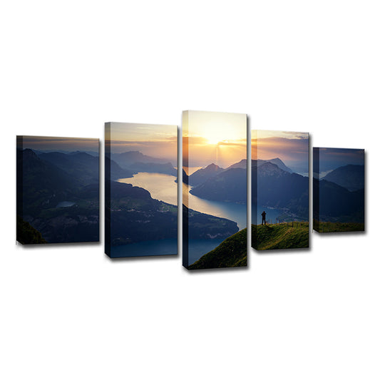 Lake Lucerne Skyline View Canvas Modernism Multi-Piece Sitting Room Wall Art Decor Clearhalo 'Art Gallery' 'Canvas Art' 'Contemporary Art Gallery' 'Modern' Arts' 1614525