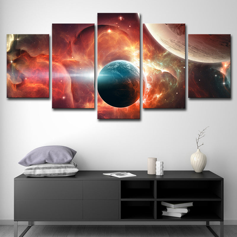 Red Universe Planet Wall Art Multi-Piece Science Fictional Kids Room Canvas Print Clearhalo 'Art Gallery' 'Canvas Art' 'Kids' Arts' 1614531