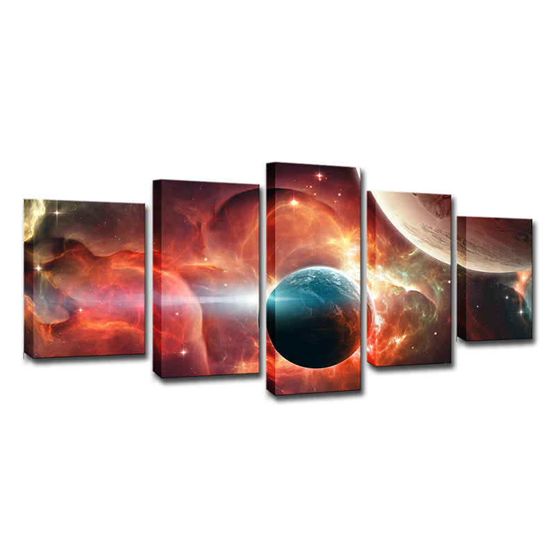 Red Universe Planet Wall Art Multi-Piece Science Fictional Kids Room Canvas Print Clearhalo 'Art Gallery' 'Canvas Art' 'Kids' Arts' 1614532