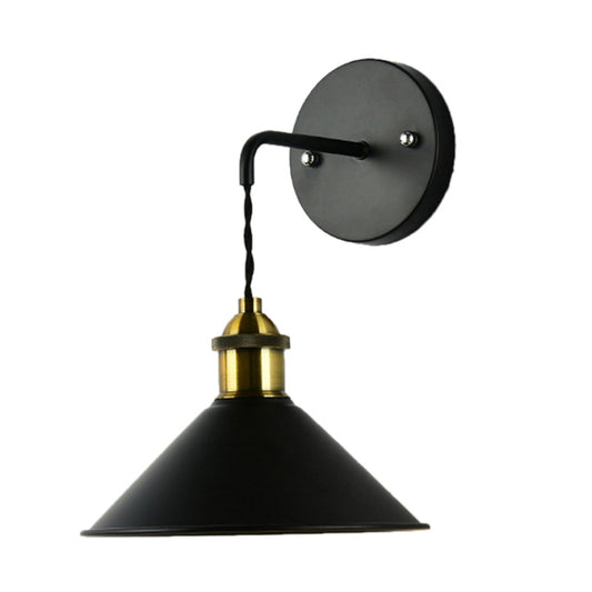 1 Head Wall Light with Conical Shade Metal Industrial Style Dining Table Sconce Lighting in Black Clearhalo 'Cast Iron' 'Glass' 'Industrial' 'Modern wall lights' 'Modern' 'Tiffany' 'Traditional wall lights' 'Wall Lamps & Sconces' 'Wall Lights' Lighting' 161453