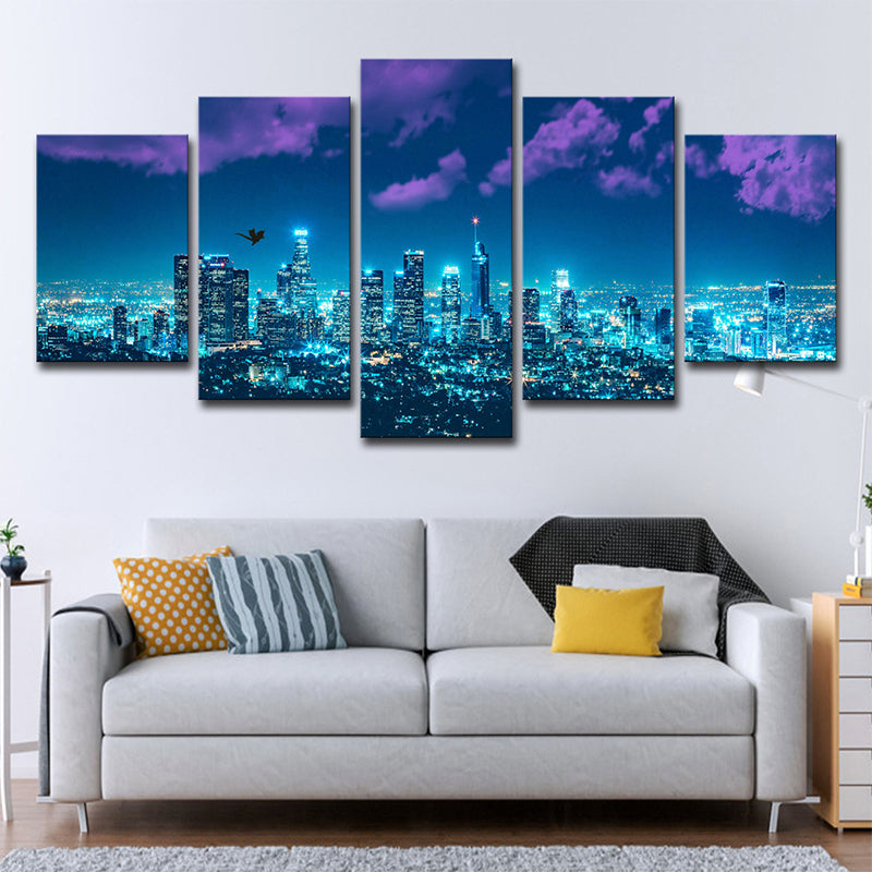 Blue San Francisco Canvas Art Night City Landscape Urban Multi-Piece Wall Decor for Room Blue Clearhalo 'Art Gallery' 'Canvas Art' 'Contemporary Art Gallery' 'Modern' Arts' 1614550