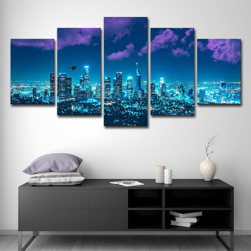 Blue San Francisco Canvas Art Night City Landscape Urban Multi-Piece Wall Decor for Room Clearhalo 'Art Gallery' 'Canvas Art' 'Contemporary Art Gallery' 'Modern' Arts' 1614551