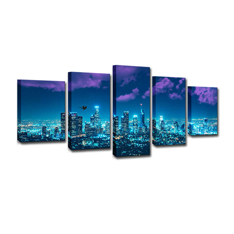 Blue San Francisco Canvas Art Night City Landscape Urban Multi-Piece Wall Decor for Room Clearhalo 'Art Gallery' 'Canvas Art' 'Contemporary Art Gallery' 'Modern' Arts' 1614553